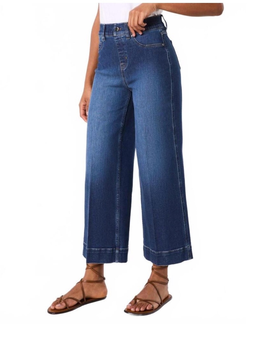 Spanx Wide Leg Crop Pull On Denim Jeans Medium